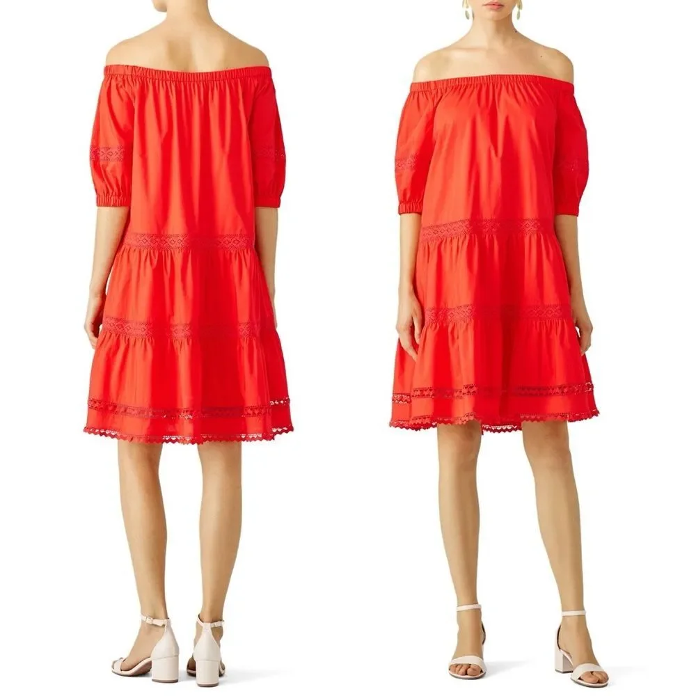Kate Spade Broom Street Cotton Poplin Tiered Dress Cherry Pepper Red Size Small